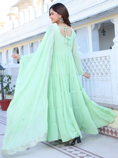 Fashion Basket WomenS Georgette Solid Anarkali Dress Light Green