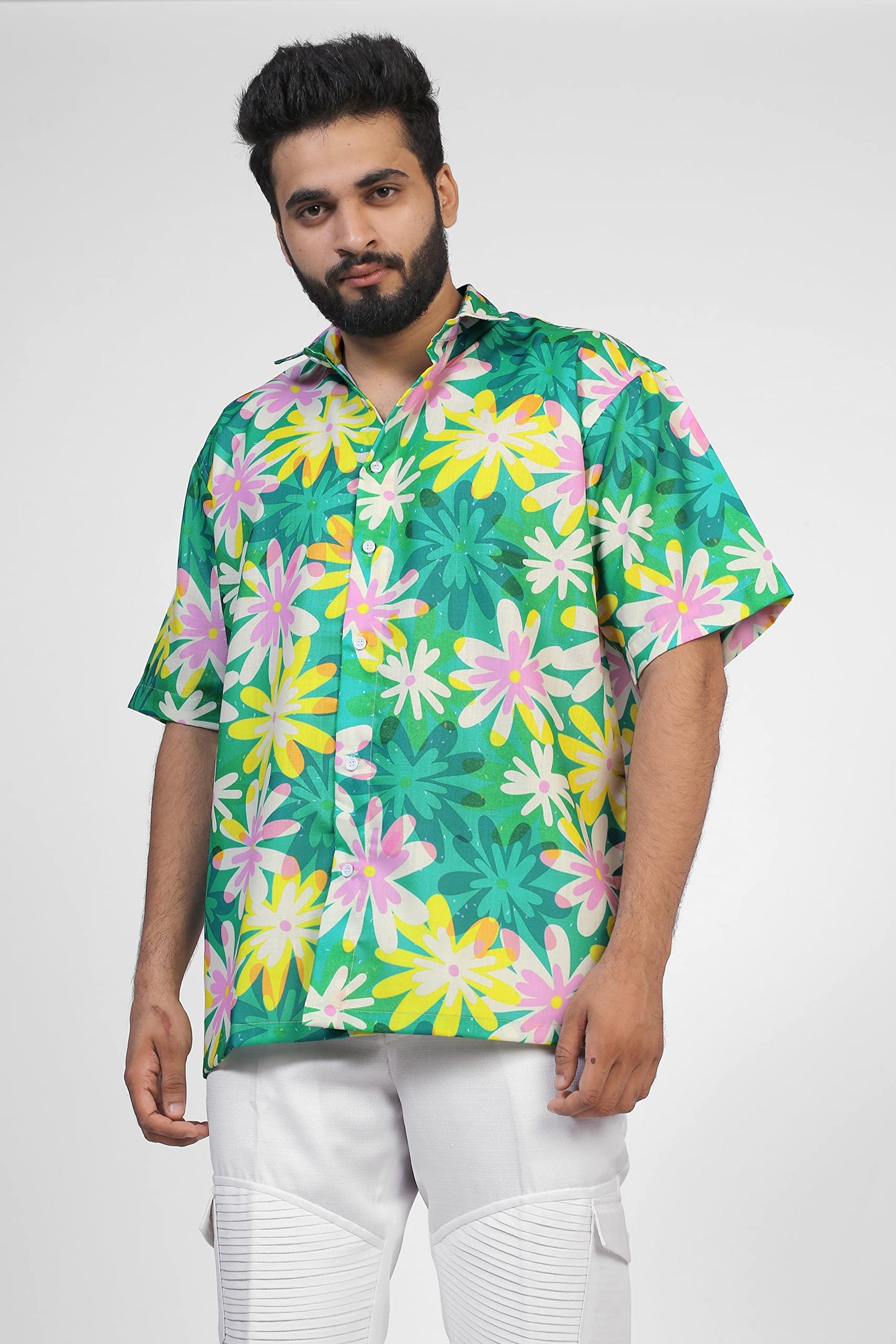 Brown Culture MenS Cotton Blend Floral Print Shirt With Spread Collared Half Sleeves Standard Length And Button Down Closure Ty