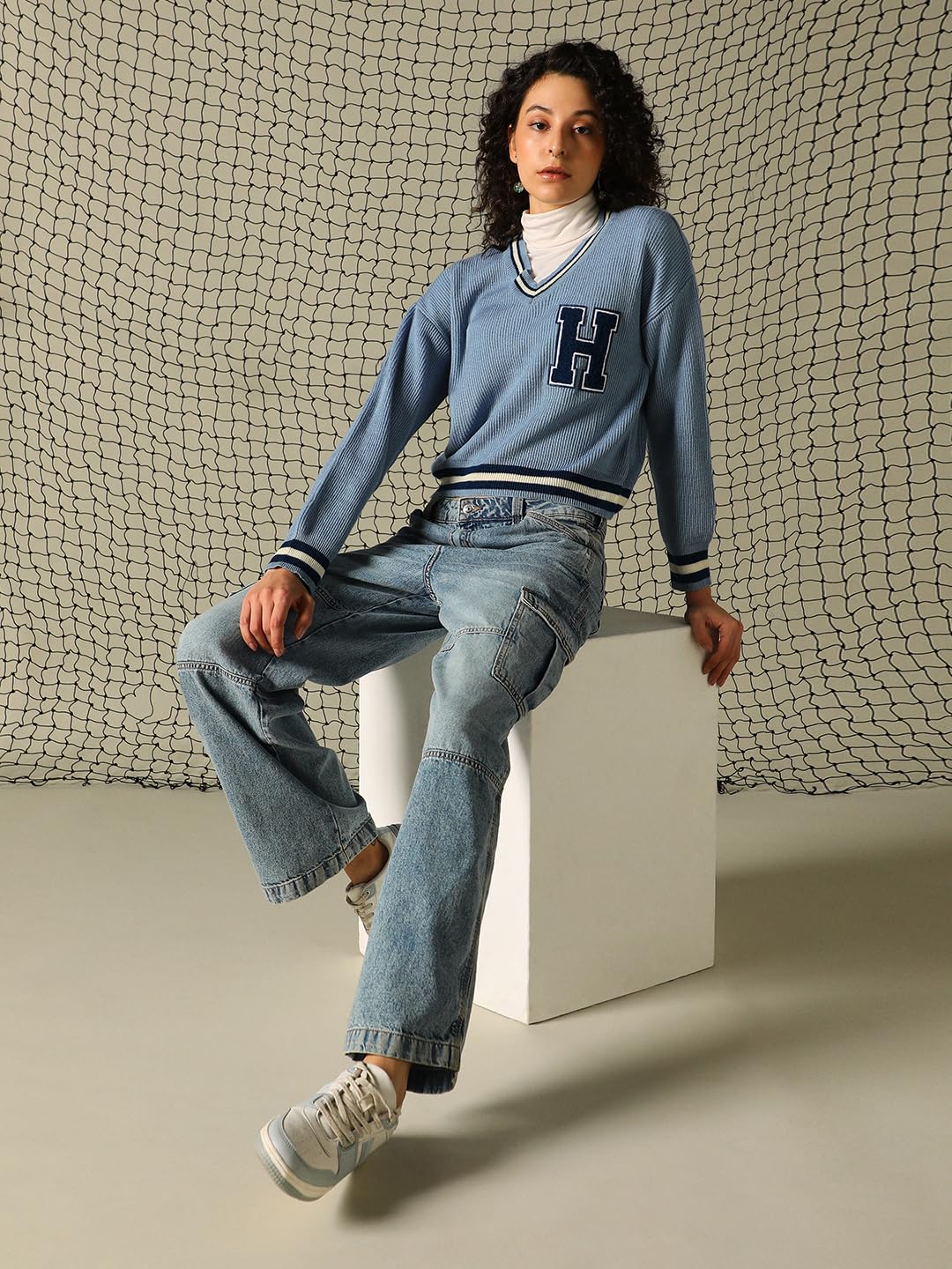 Hubberholme Women Knitted Acrylic Regular Fit V Neck Long Sleeve Sweaters Multicolour
