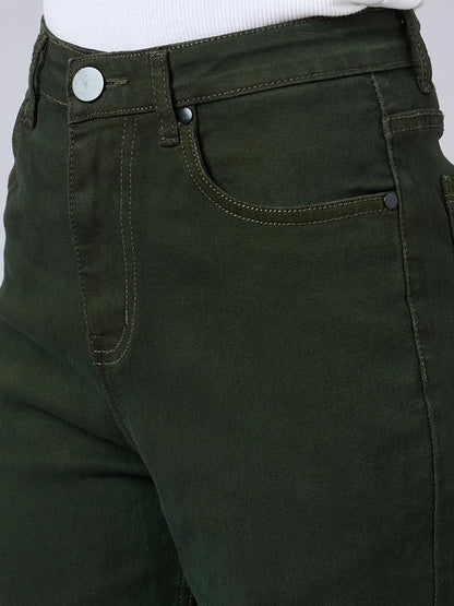Style Quotient Women Olive Straight Fit High Rise Stretchable Jeans