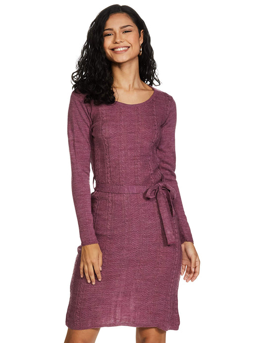 Aurelia Women's Wool Blue Round Neck Winter Dress Calf Length Kurta