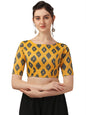 Oomph! WomenS High-Neck Cotton Rayon Paisley Print Aari Work Ethnic Wear Half Sleeve Saree Blouse - Yellow