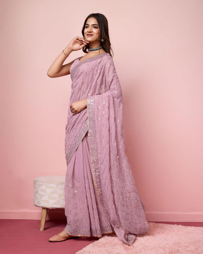 Vairagee Women Soft Georgette Emroidery Saree With Sequence Lace Unstitched Blouse (6236)