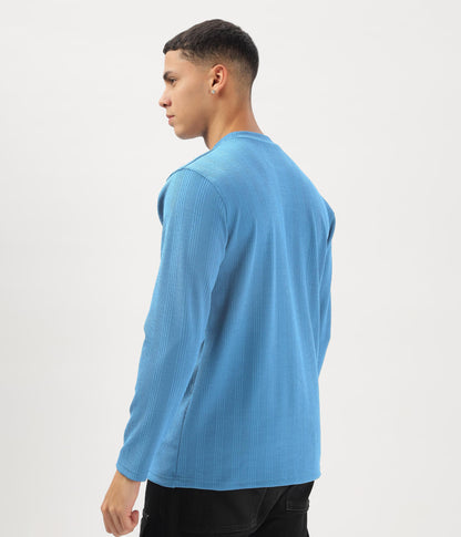 SHODOX Mens Solid Round Neck Full Sleeve Regular fit Tshirt (Pack of 1) Light Blue