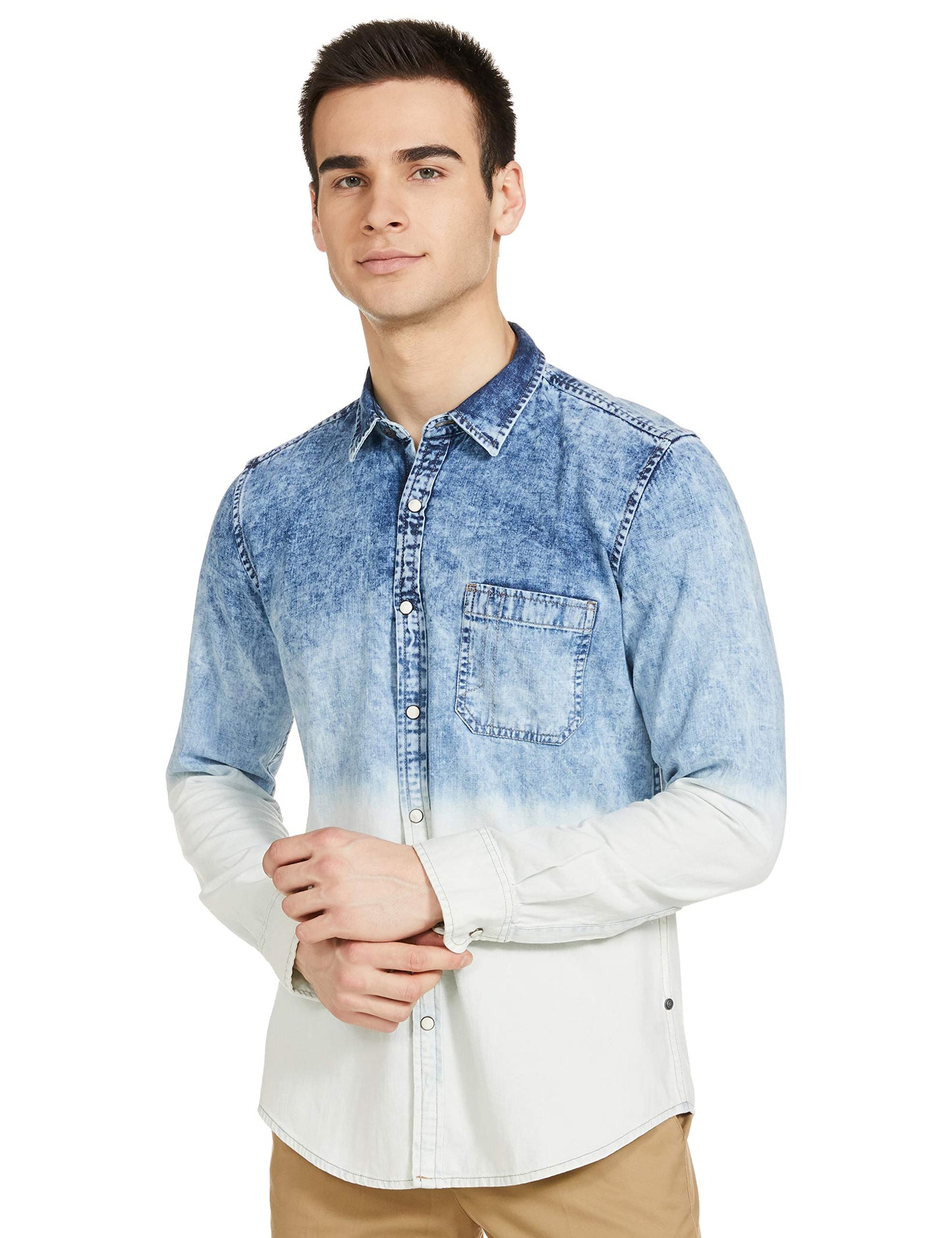 Pepe Jeans MenS Printed Slim Fit Casual Shirt (Pm306679G22_Mid Wash Xxl)