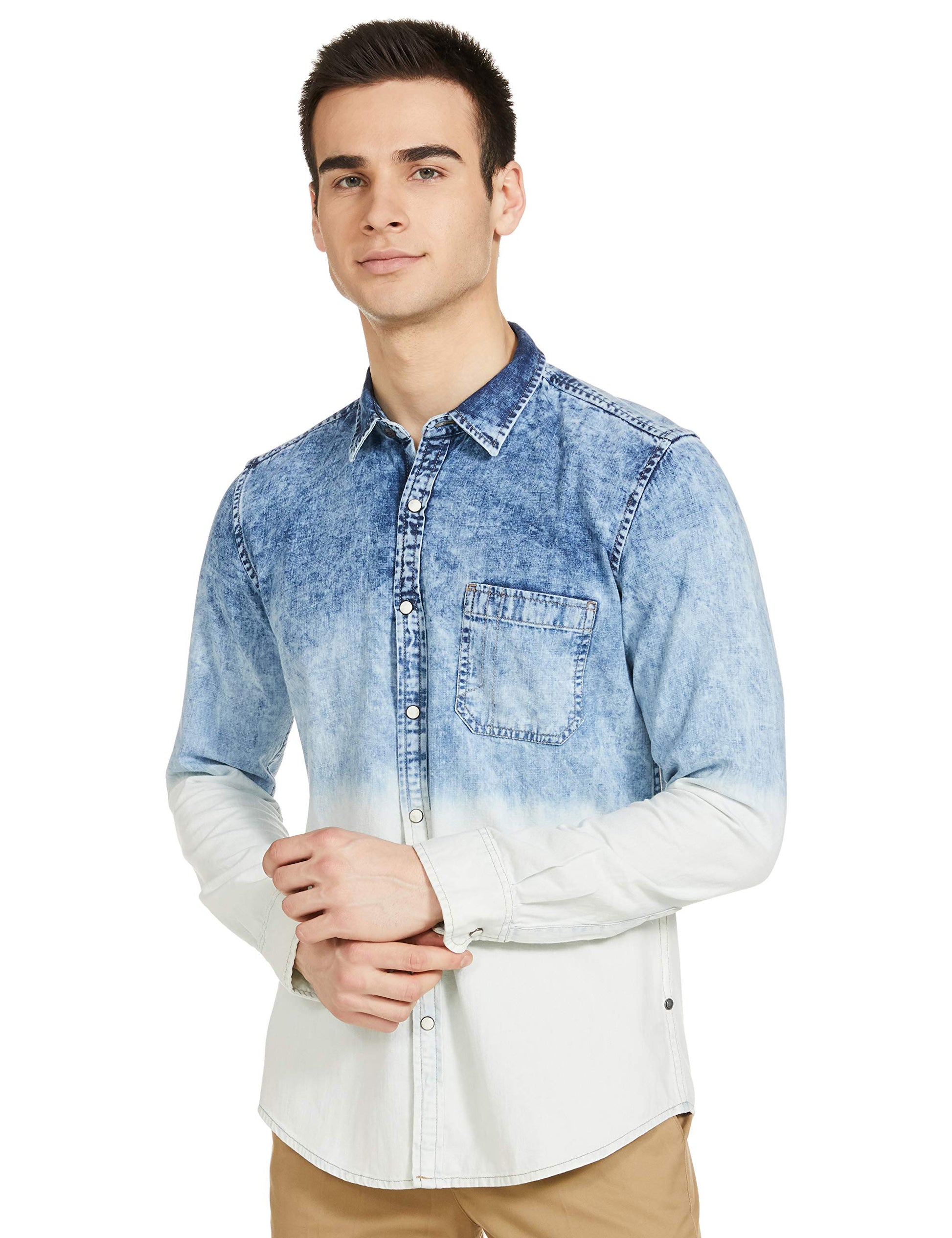 Pepe Jeans MenS Printed Slim Fit Casual Shirt (Pm306679G22_Mid Wash Xxl)