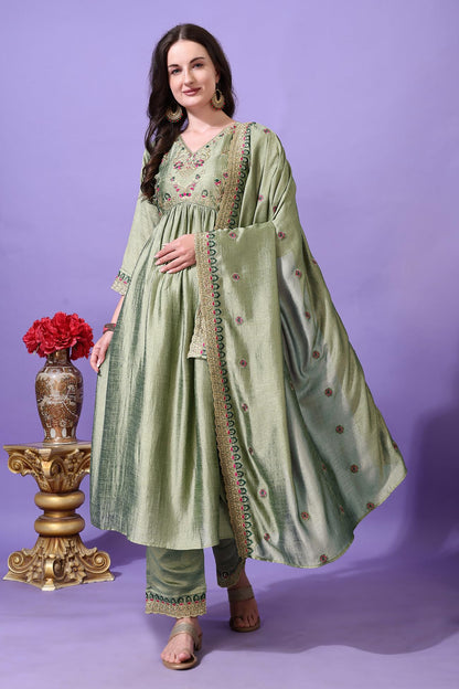 Pratham Blue WomenS Silk Embroidered Anarkali Kurta Palazzos With Dupatta |Kurta Set For Women |WomenS Kurta |Women Embroidere