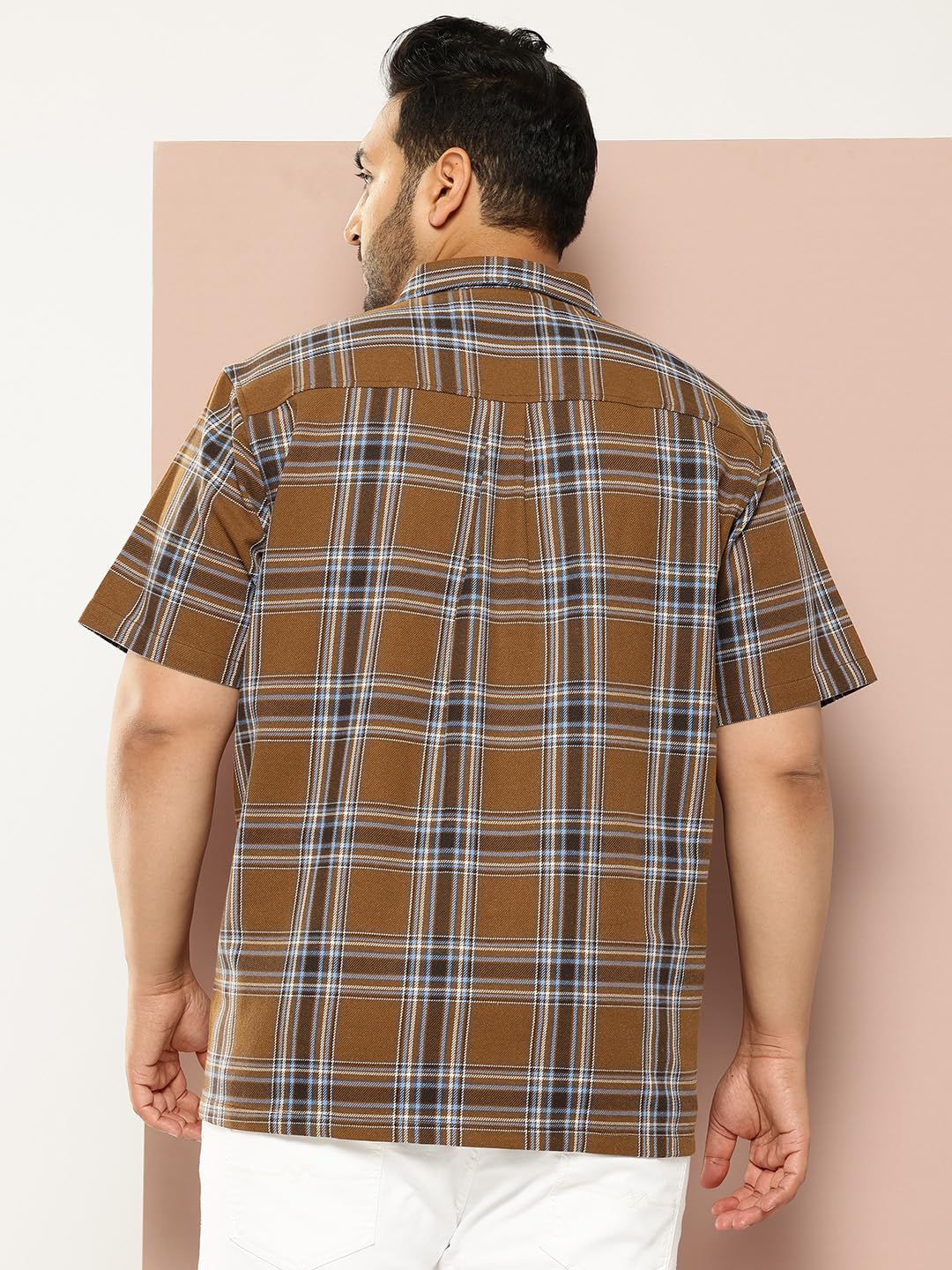 Thomas Scott Men | Short Sleeves | Regular Fit Plus Size | Windowpane Checks | 100% Cotton | Cuban Collar | Casual Shirt(TS1730_
