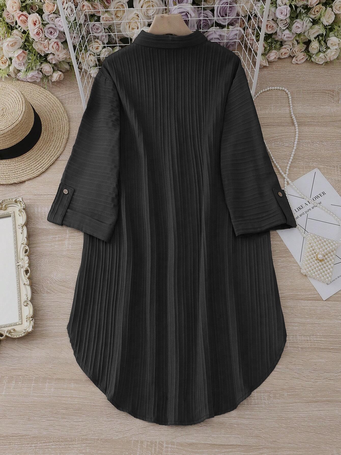 Sheetal Associates Polyester Solid Button Front Shirt Dress For Women || Roll Tab Sleeve & Collared Neck Flared Dress || Office