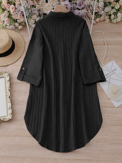 Sheetal Associates Polyester Solid Button Front Shirt Dress For Women || Roll Tab Sleeve & Collared Neck Flared Dress || Office
