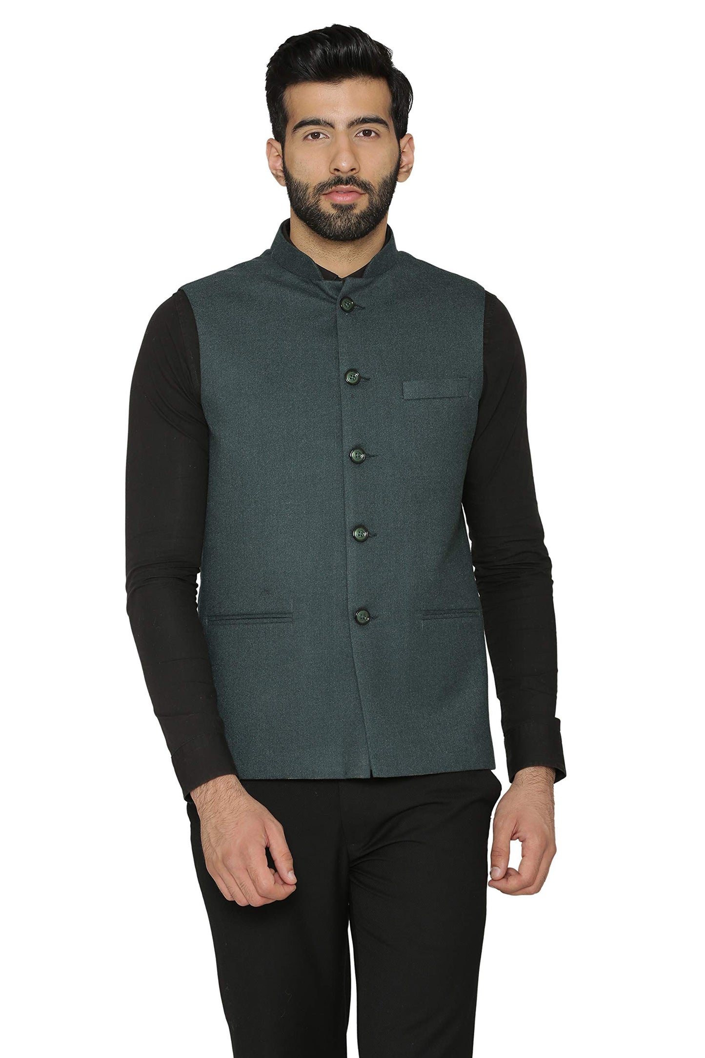 WINTAGE Mens Tweed Wool Festive and Casual Nehru Jacket Vest Waistcoat : Green