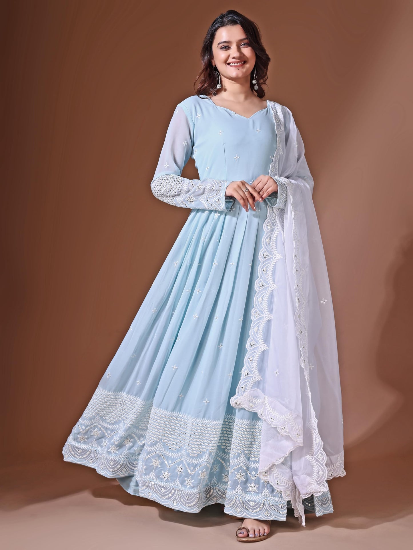 Fashion Basket Faux Georgette Sequins Long Dress for Women
