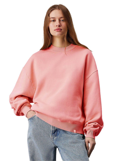 Kotty WomenS Fleece Sweatshirt Solid Pattern With Classic Round Neck(Pink,Xl)