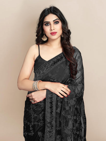 Ekasya WomenS Net Embroidered Floral Embroidered Saree And Unstitched Blouse Piece | Sari For Wedding | Festive Sarees For Wome