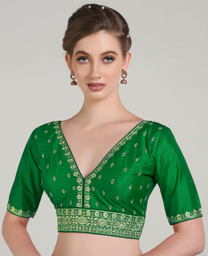 Pujia Mills Woman Readymade Ethnic Wear Deep V Neck Classic Butti Designer Half Sleeve Red Blouse Online Embroidery Zari Work Wi