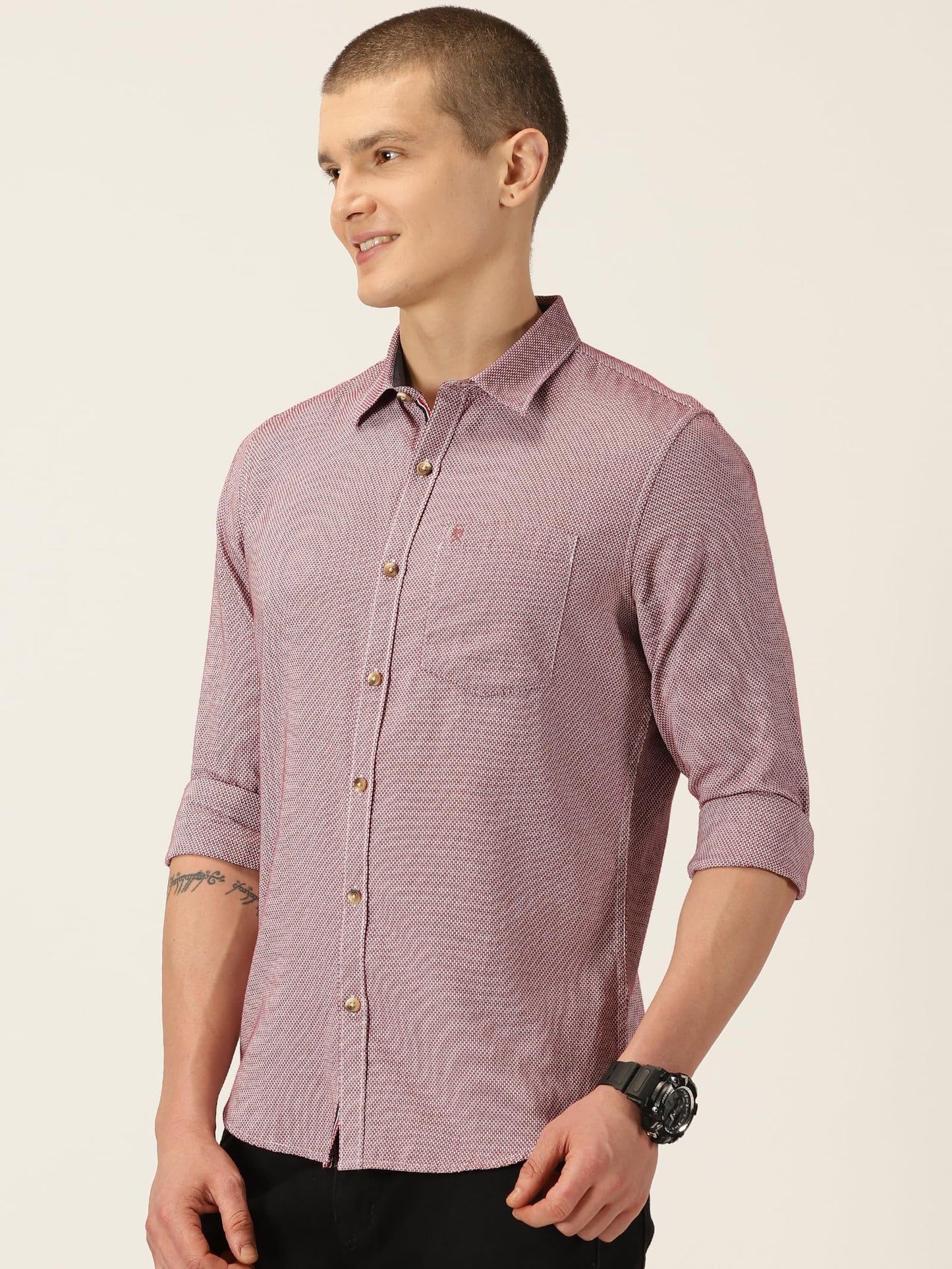 Thomas Scott Cotton Slim Fit Shirt Maroon