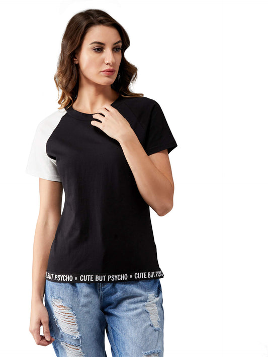 Dolce Crudo WomenS Black And White 100% Cotton T-Shirt(Doaw19Ts50-02-98-04,Black And White,Medium)