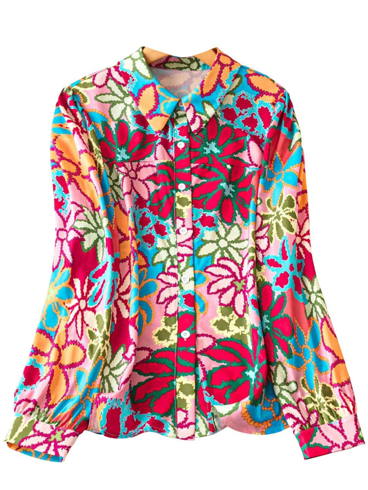 Shasmi Girls & Womens Solid Pink Colorful Casual Fit Lapel Cardigan Shirt Colorful Flower Printed Long Sleeve Shawl Collared O
