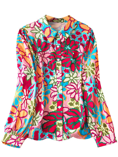 Shasmi Girls & Womens Solid Purple Colorful Casual Fit Lapel Cardigan Shirt Colorful Flower Printed Long Sleeve Shawl Collared