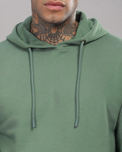 ADRO Men's Cotton Neck Hooded Sweatshirt (H-M-PLN-PT_Pista_S)