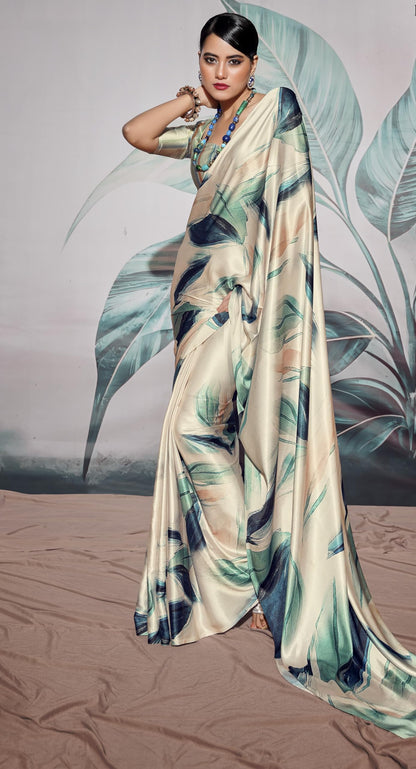Pujia Mills WomanS Indian Ethnic Wear Simple Printed Saree Digital Print Satin Silk Saree Printed Saree With Unstitch Blouse Re