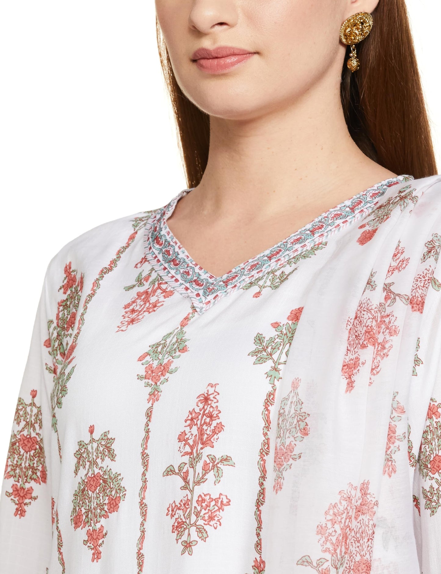 KLOSIA Women Cotton Printed Kurta And Pant Set With Dupatta (Small), White