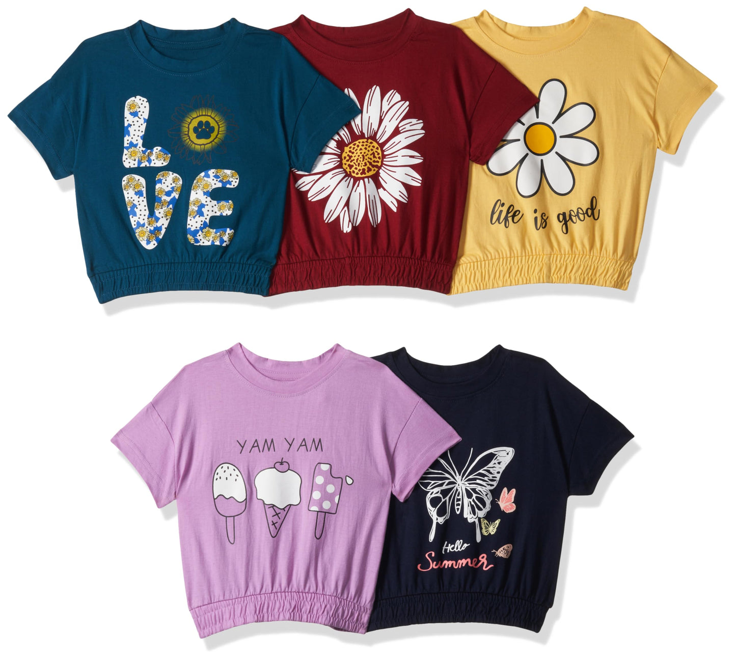 T2F Girls Solid Regular Drop Shoulder T-Shirt (GLS-TSRT-20_Multicolor 3