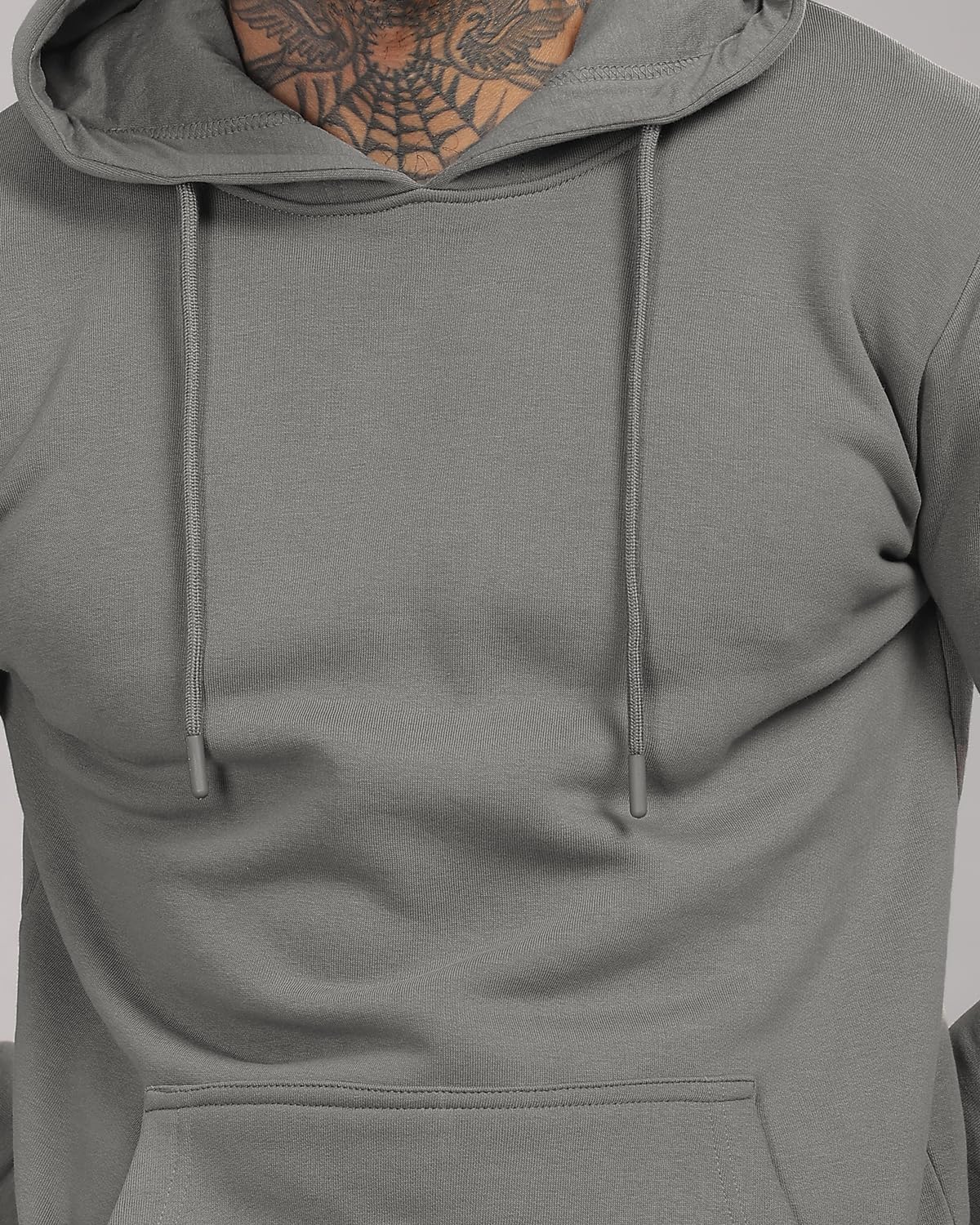ADRO Mens Cotton Neck Hooded Sweatshirt (H24-M-PLN-SG_Steel Grey