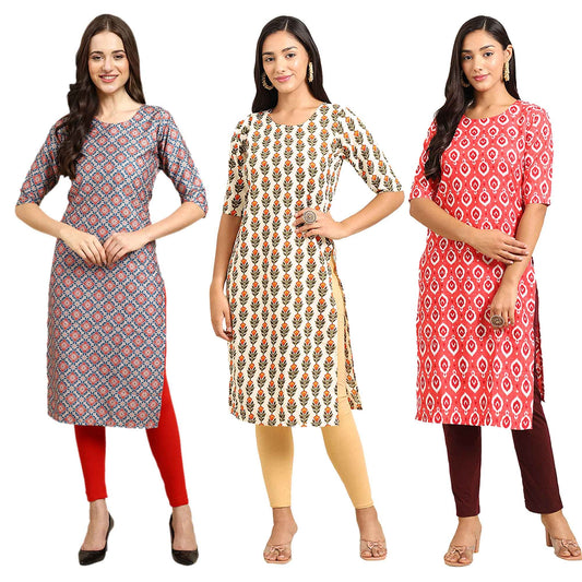 Pinkmint Women's Crepe Digital Print Straight Kurta [Pack of 3] (CKK-367-347-351)