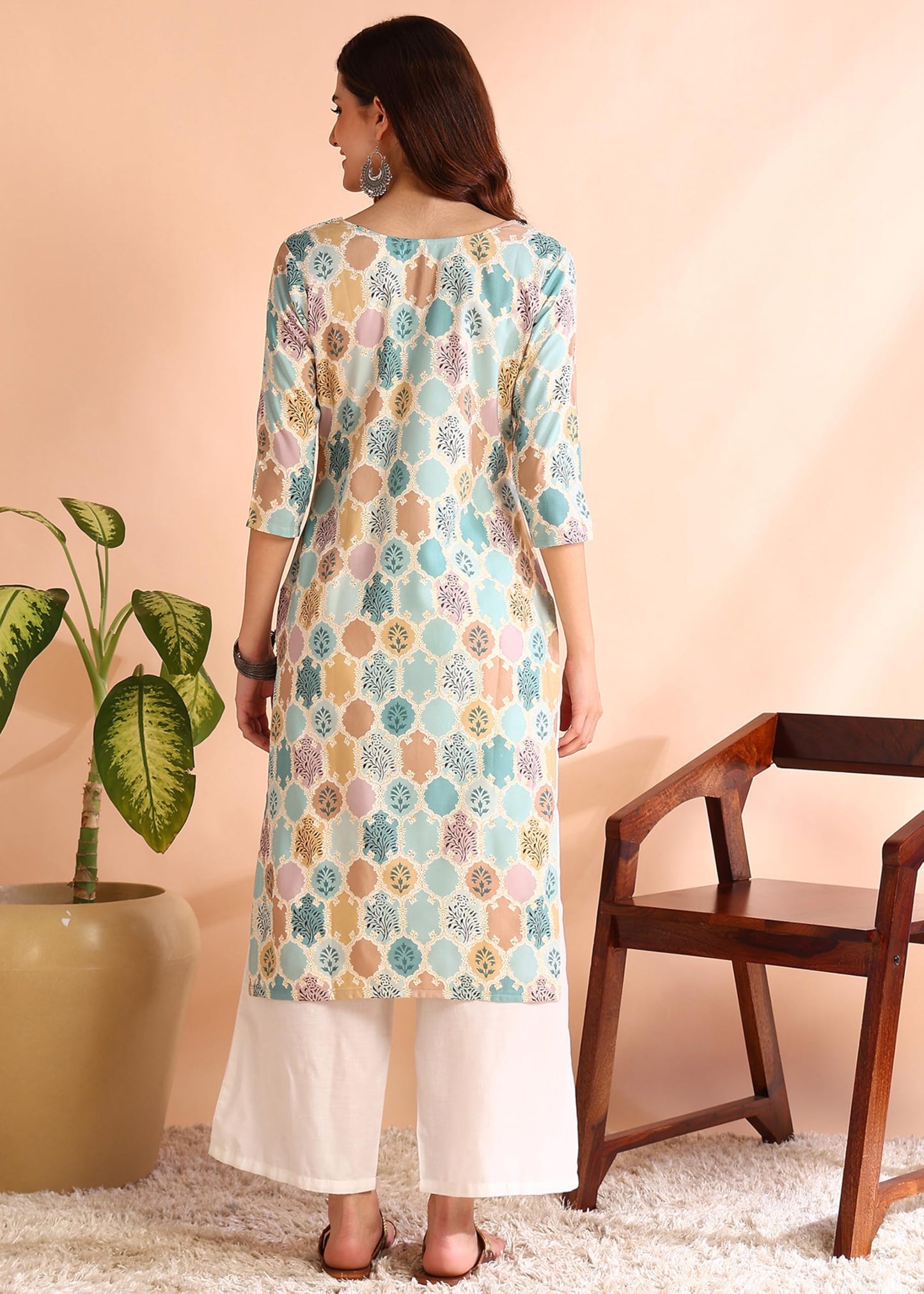 Dsk Studio Poly Rayon Foil Printed Straight Kurti