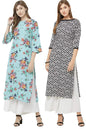 GoSriKi Women's Crepe Straight Kurta (CHAKRI-BLACK & SAAHO-RAMA_Multicolour)