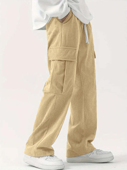 Indoprimo MenS Cotton Blend Trousers Cargo Style With Drawstring Both Side Pockets Solid Pattern Regular Fit And Long Length Cr