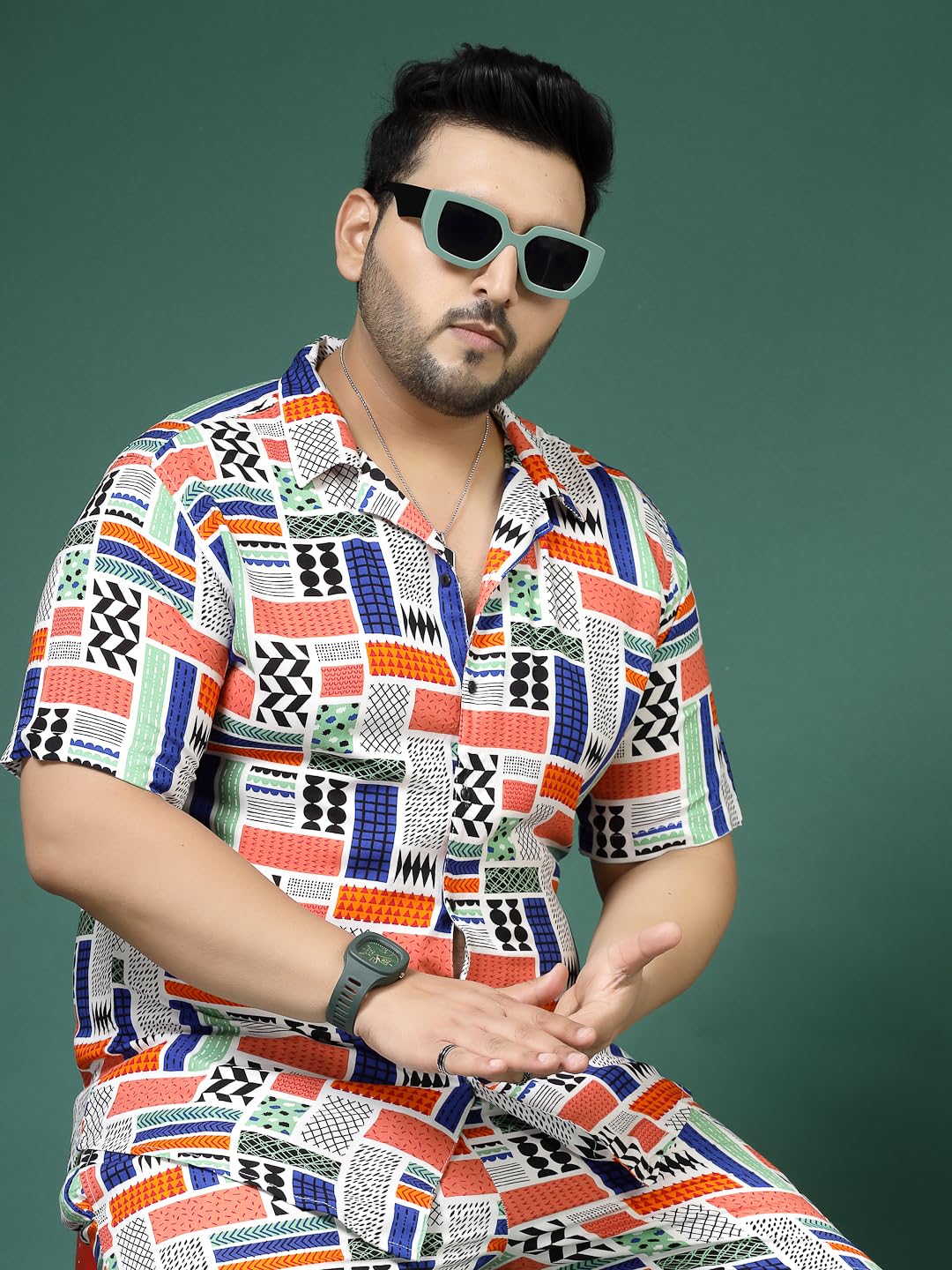 Rigo Printed Co-Ord Set For MenS | Casual Plus Size Shirt & Shorts Night Suit Set | Lounge-Wear Nightdress Pajama Set For MenS
