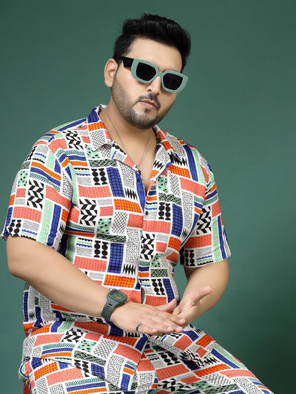 Rigo Printed Co-Ord Set For MenS | Casual Plus Size Shirt & Shorts Night Suit Set | Lounge-Wear Nightdress Pajama Set For MenS