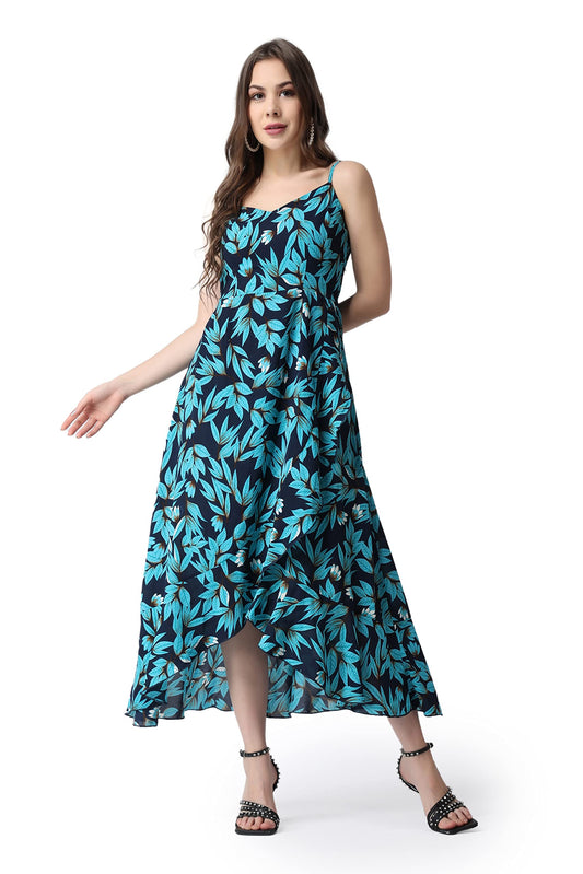 Popwings Casual Floral Printed Maxi Length Fit & Flare Dress For Women || Summer Dress For Women || Flare Maxi Dress For Women S