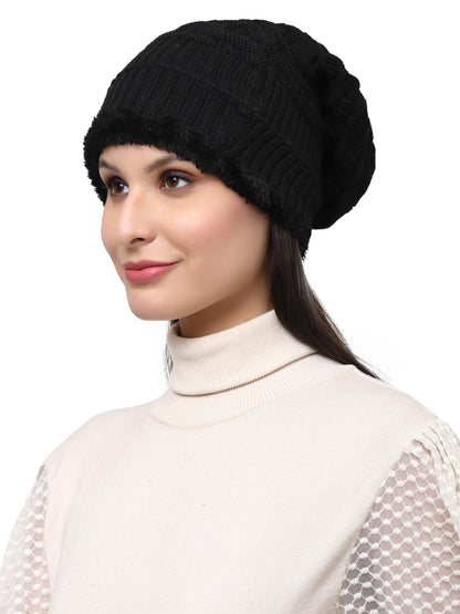 Weavers Villa Snow Proof Inside Fur Acro Wool Unisex Beanie Cap Knit Hat Thick Fleece Lined Winter Cap for Men & Women, Free Siz