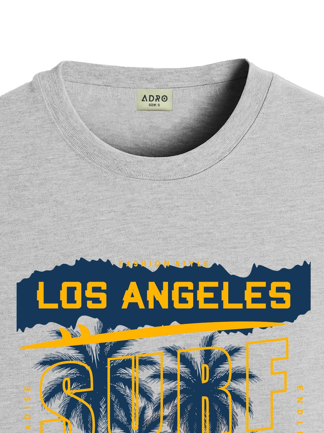ADRO LA Surfers California Printed T-Shirt for Men - 100% Cotton, Regular Fit, Soft Breathable Fabric. (RN23-M-SRF-GR_Grey)