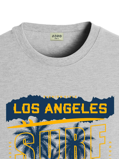 ADRO LA Surfers California Printed T-Shirt for Men - 100% Cotton, Regular Fit, Soft Breathable Fabric. (RN23-M-SRF-GR_Grey)