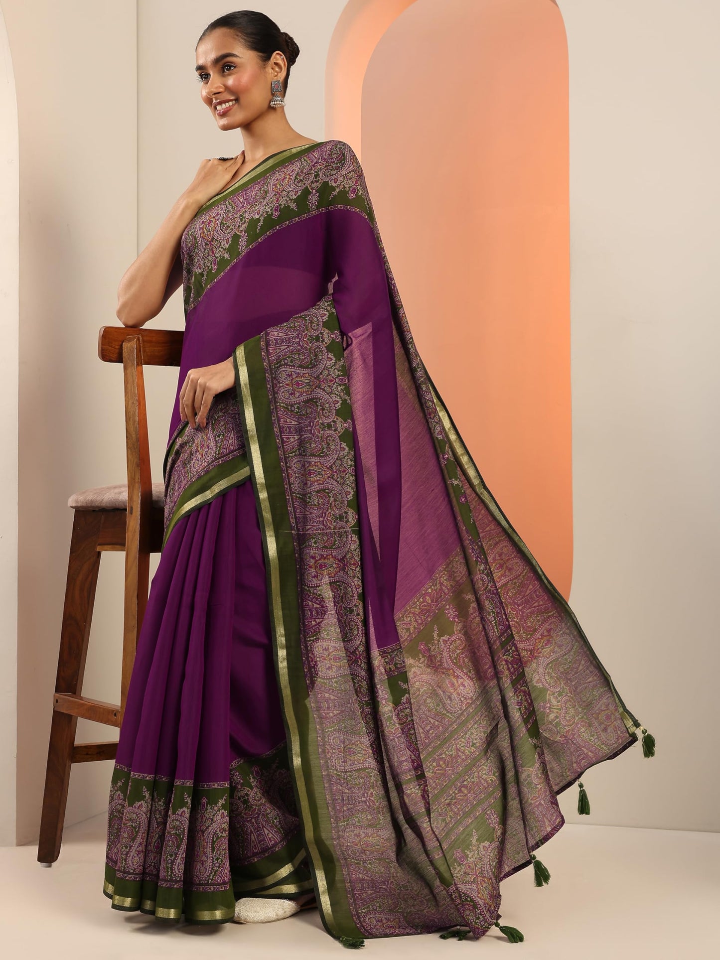 Libas Womens Printed Cotton Blend Saree With Blouse Piece