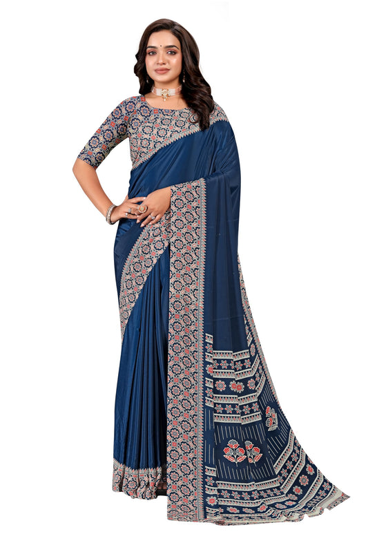 Vimla WomenS Premium Crepe Silk Saree With Unstitched Blouse Piece Floral Pattern And Plain Weave Type