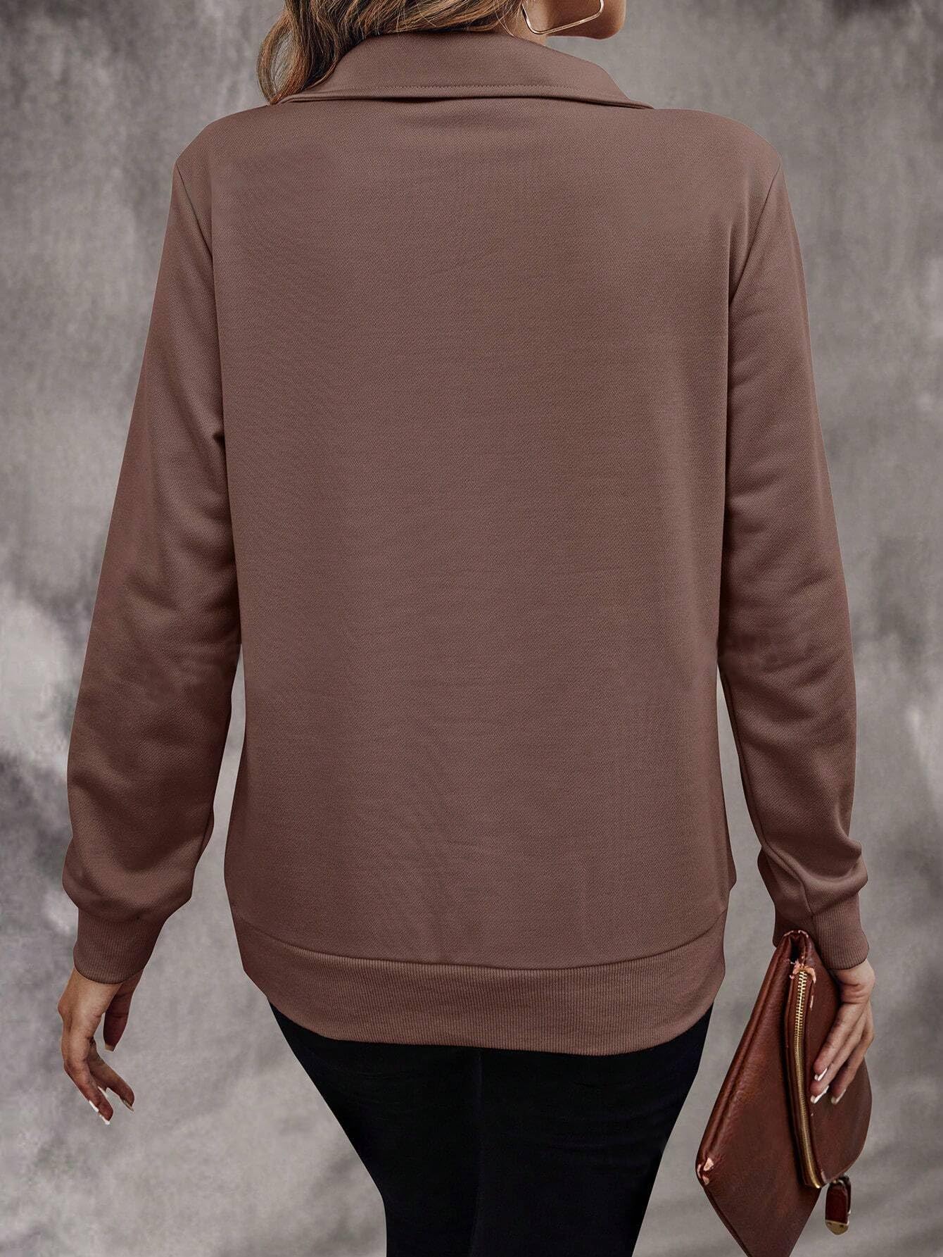 TAGAS Womens Casual Half Zip Pullover Sweatshirt, Long Sleeve Stand Collar Lightweight Top