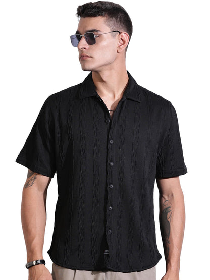 Thomas Scott Mens Solid Oversized Fit Shirt (TS1691_Black