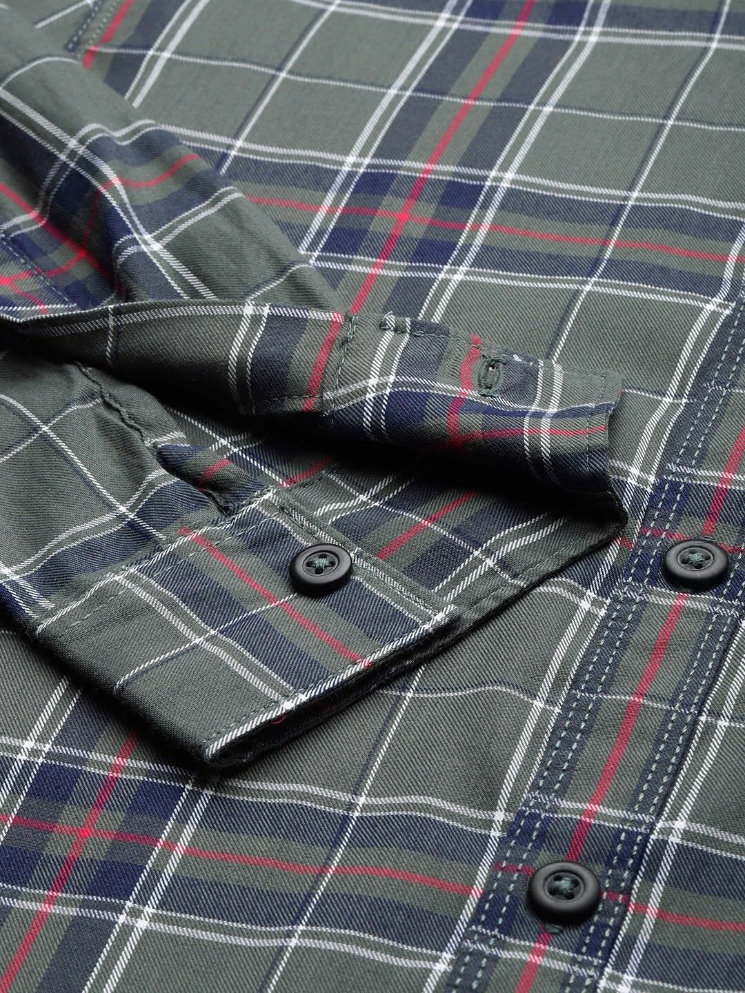 The Indian Garage Co Men Navy & Green Checkered Slim Fit Cotton Casual Shirt