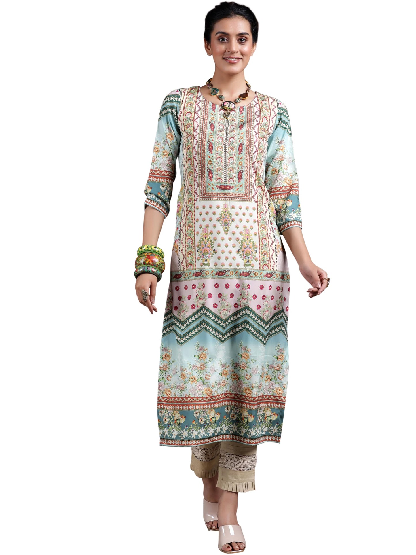 Libas WomenS Crepe Printed Straight Kurta (29264 Sea Green