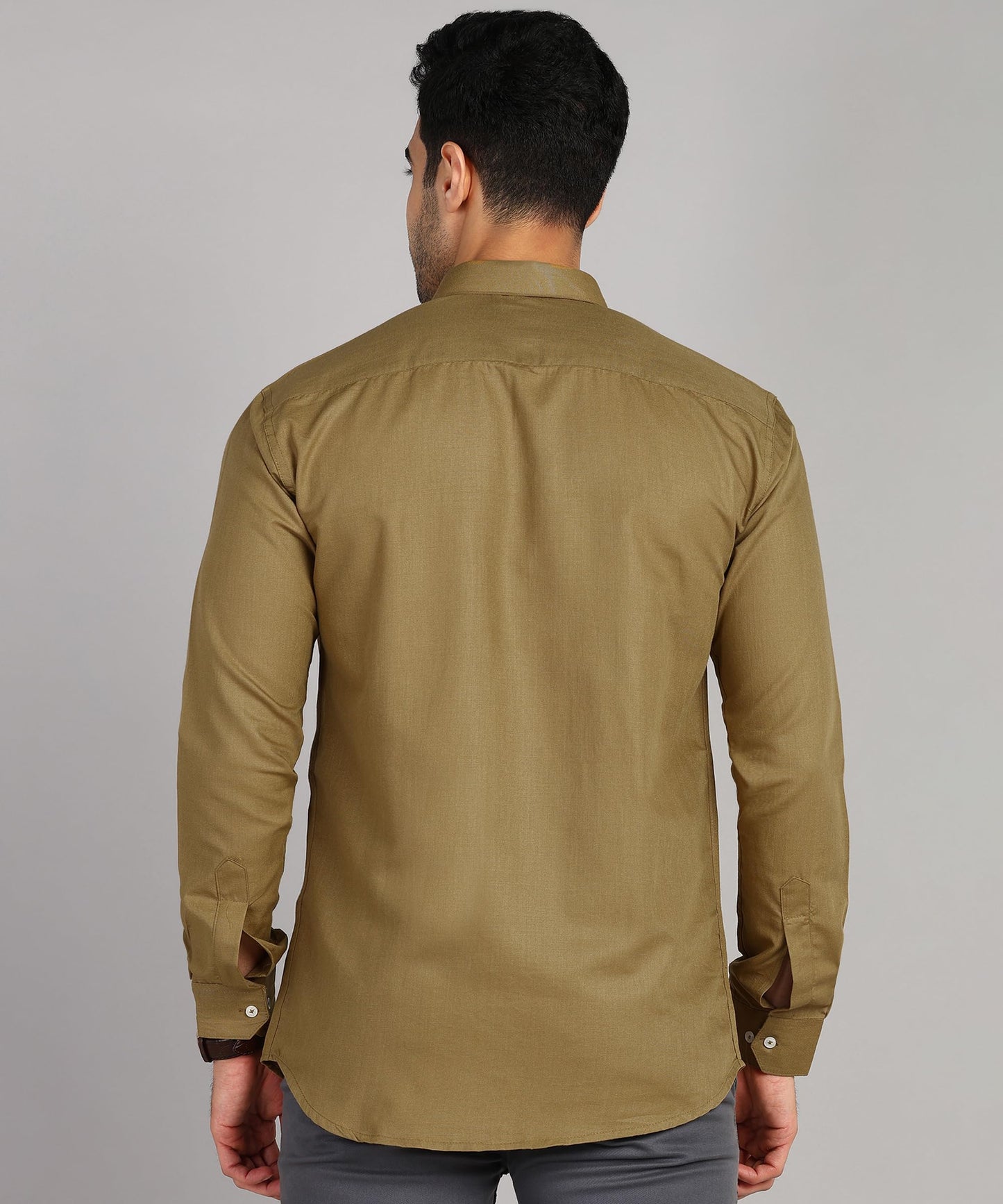 Mildin MenS Regular Cotton Blend Brown Slim Fit Solid Button Down Spread Collar Full Sleeve Curved Hemline Formal Shirt With On