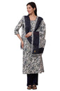 Aurelia Women's White Floral Printed Pure Cotton Straight Kurta, Palazzo and Dupatta Set (Size: M)-AS15806-502575