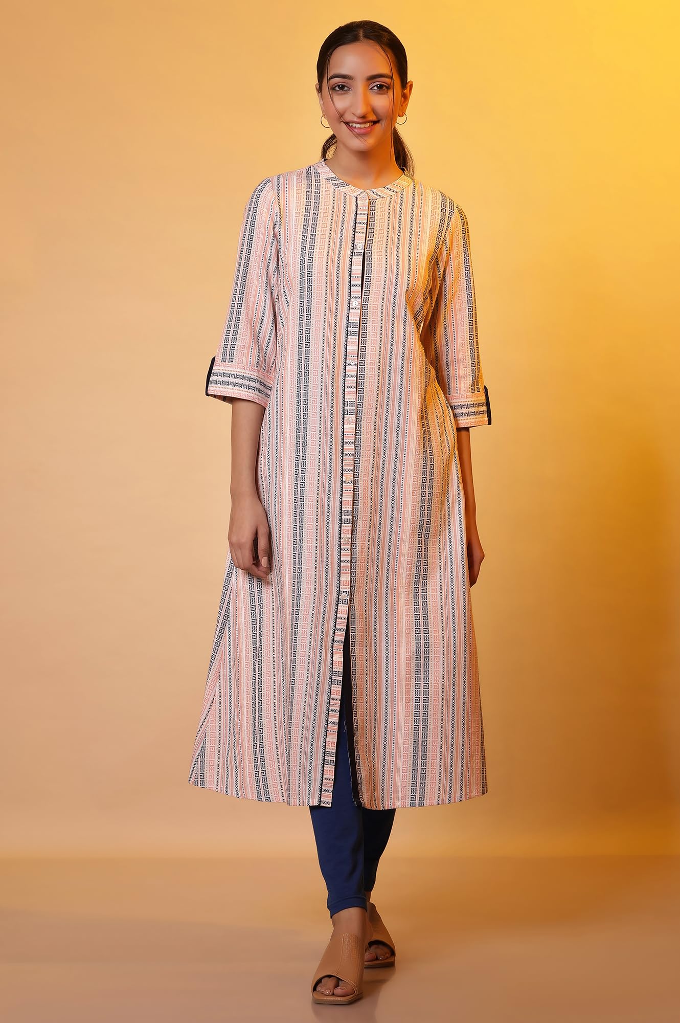 Aurelia Women's Striped Cotton A-line Kurta