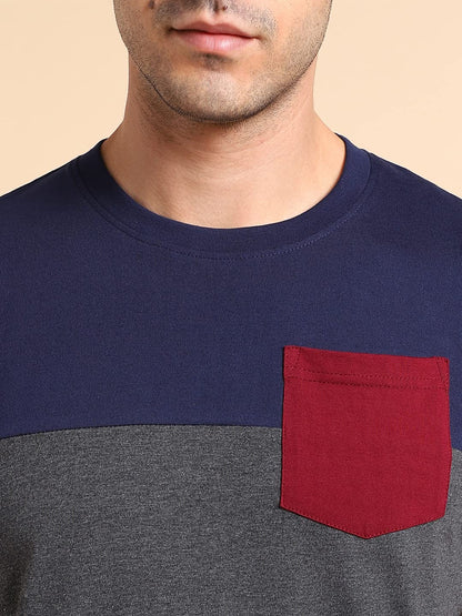 Dennis Lingo MenS Slim Fit Navy Solid Round Neck T-Shirt