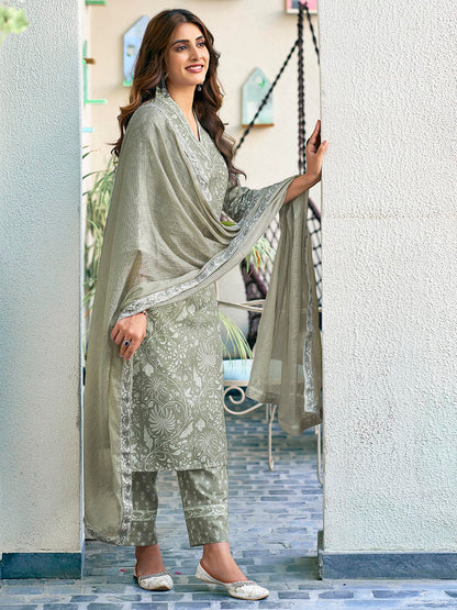 Sanisa Women's Rayon Blend Floral Printed Straight Kurta with Pant and Dupatta | Ethnic Set | Suit Set | Kurta Set