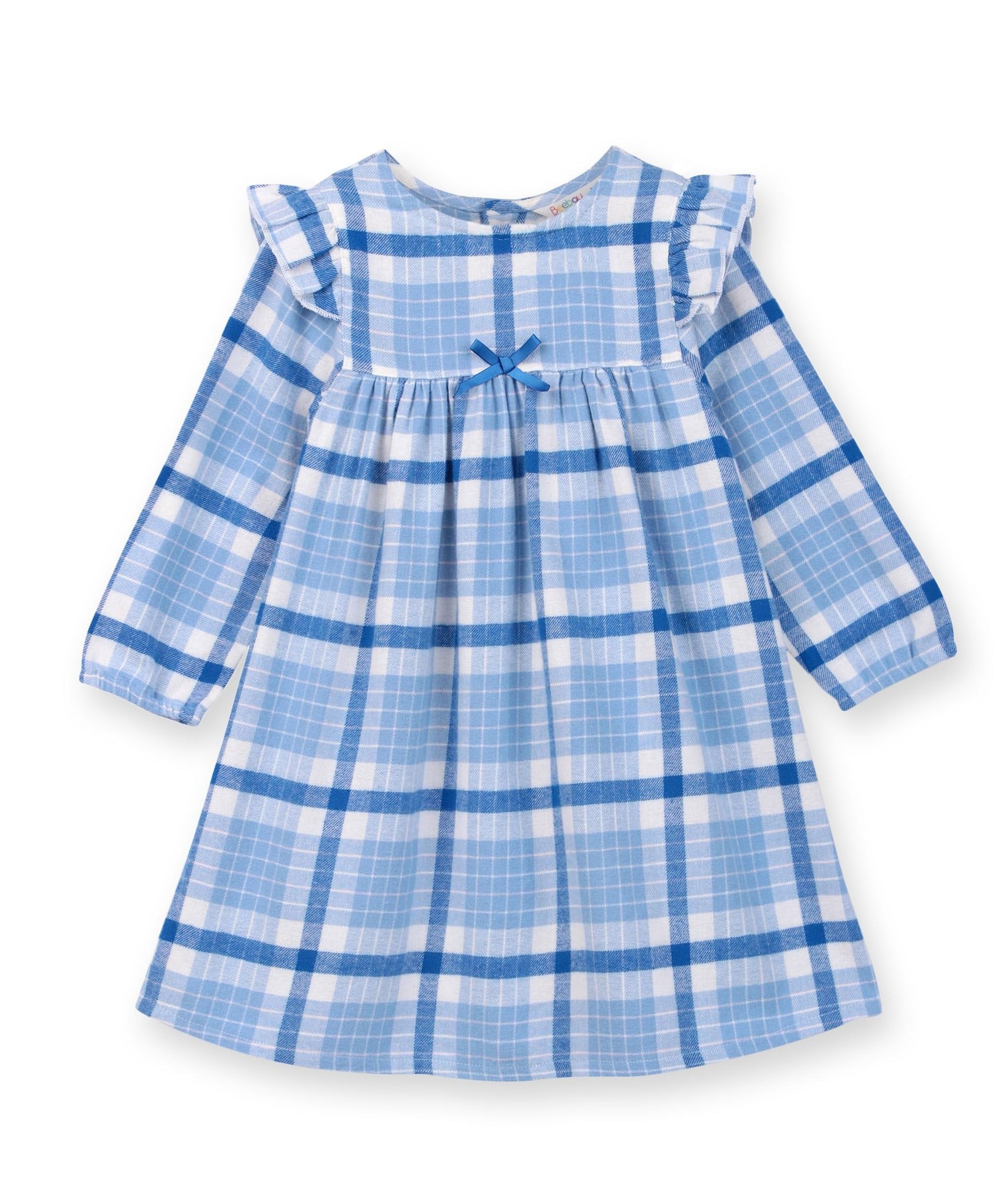 Shoulder frill check dress BLUE